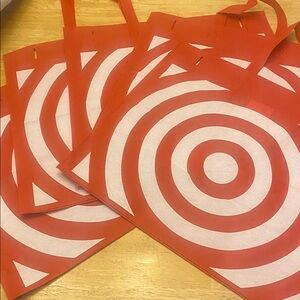 Set of 5 Red and White reusable Target Tote Bags about 17.5x15x7 NWT